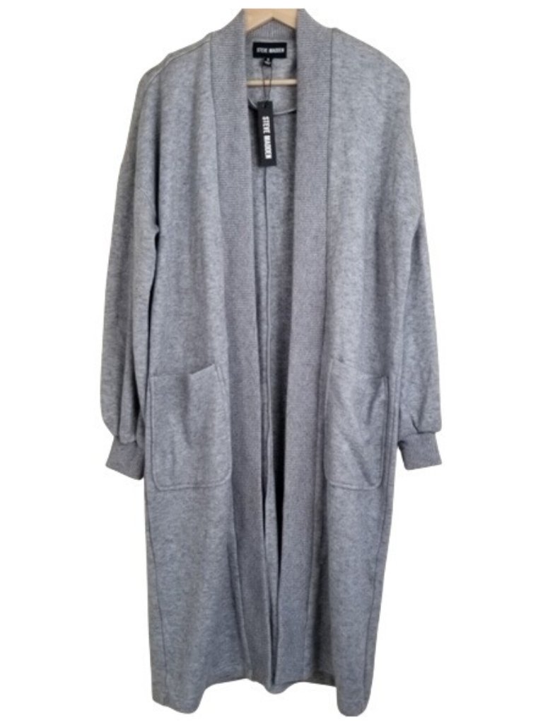 Steve Madden Marla Coat Open Front Duster Cardigan Sweater Small New Gray